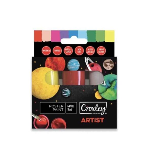 Croxley poster paints 15ml 6 colours for school posters art projects and classroom painting